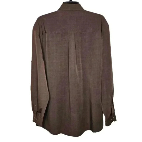Perry Ellis Mens Chocolate Brown Rayon Poly Blend Button Down Dress Shirt Size M - Picture 2 of 8
